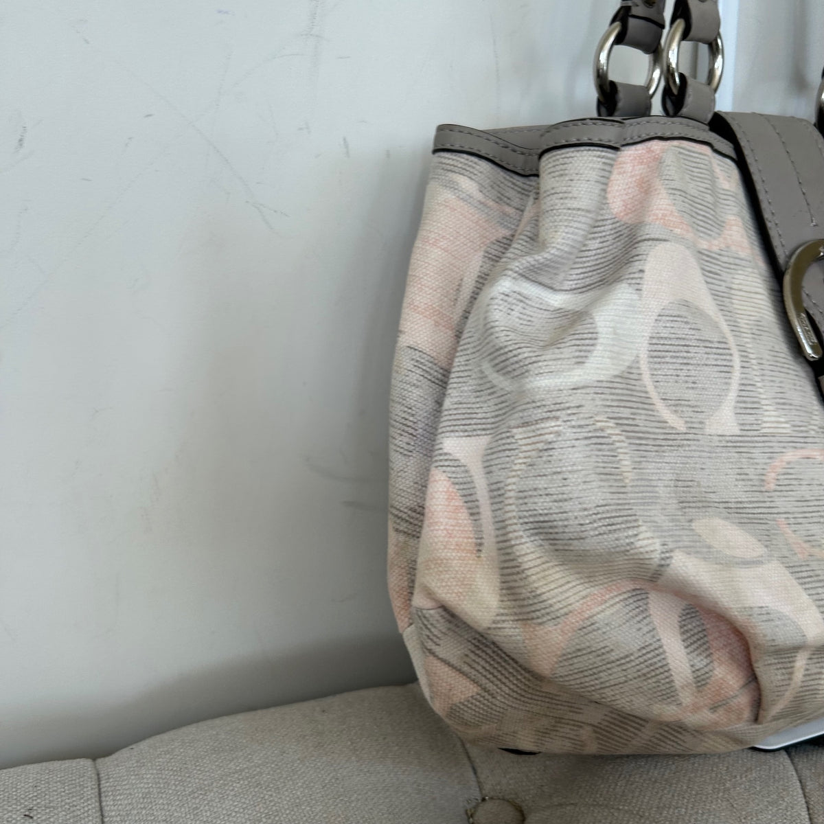 Coach Grey & Pink Canvas 3 Compartment Buckle Front Shoulder Bag C1220-F19205