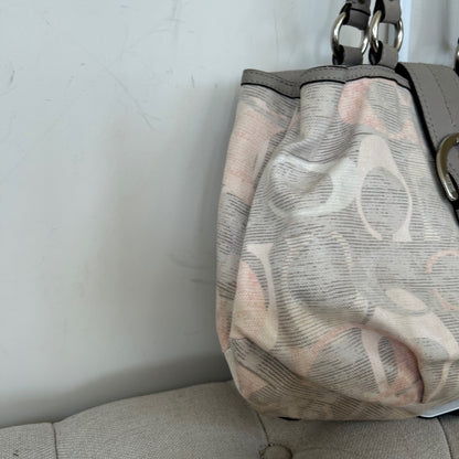 Coach Grey & Pink Canvas 3 Compartment Buckle Front Shoulder Bag C1220-F19205