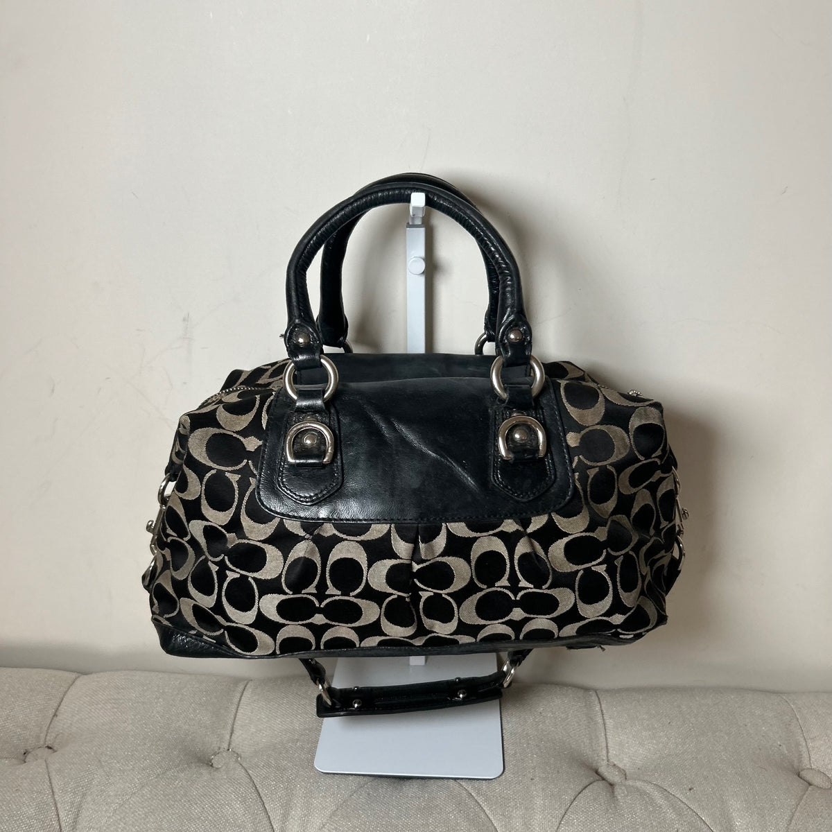 Coach Ashley Black Signature Monogram Convertible Shoulder Bag M1182-F15443
