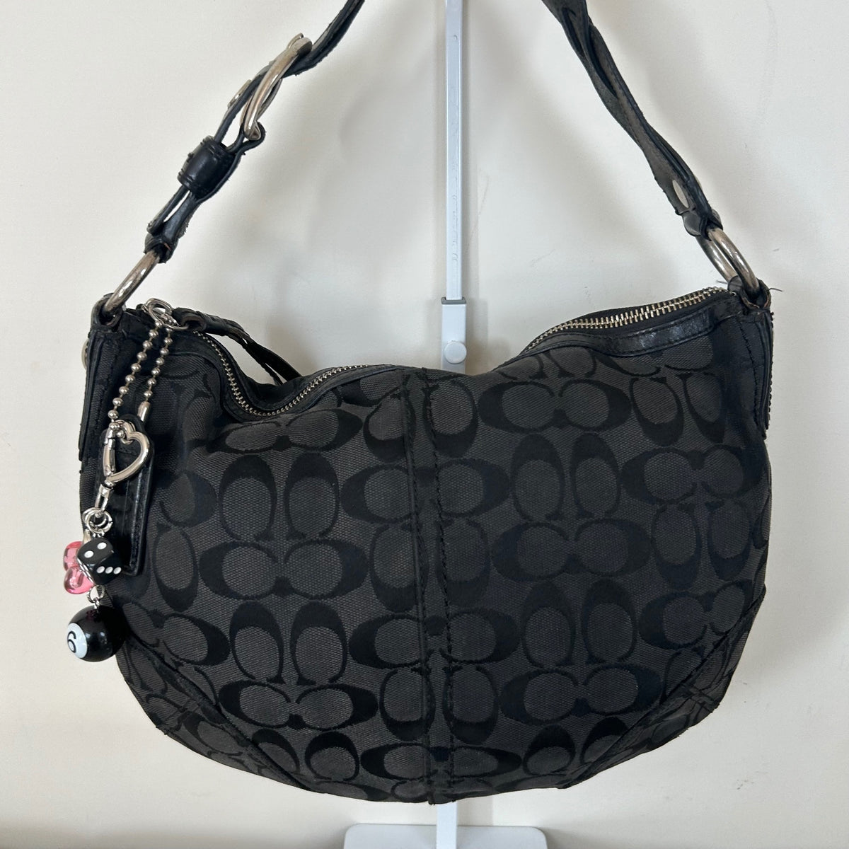 Coach Black Monogram Hobo Shoulder Bag with Plait Strap M0782-11858