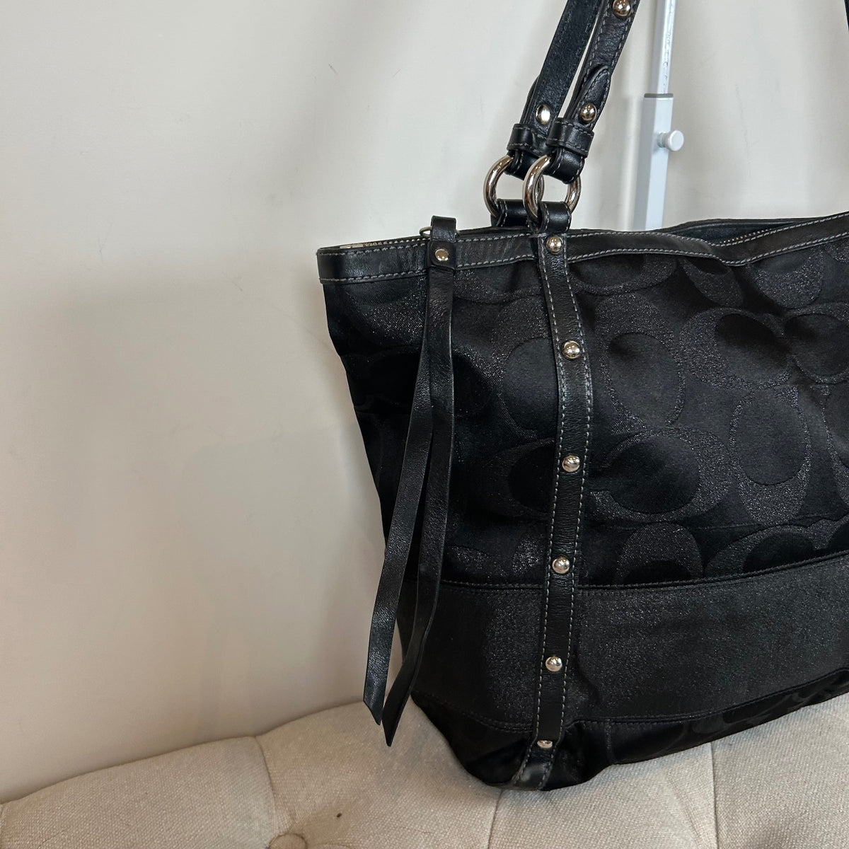 Coach Black Sequin Large Monogram Tote Shoulder Bag F0871-12911