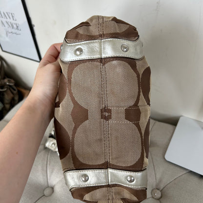Coach Beige Carly Shoulder Bag with Silver Straps B0826-10619