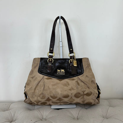 Coach Ashley Beige Signature Monogram 3 Compartment Shoulder Bag K0982-14578