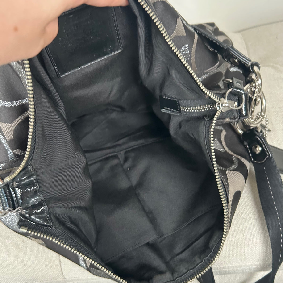 Coach Black and Silver Signature Monogram Convertible Hobo Shoulder Bag H1280-F20428