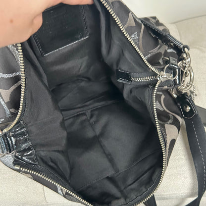 Coach Black and Silver Signature Monogram Convertible Hobo Shoulder Bag H1280-F20428