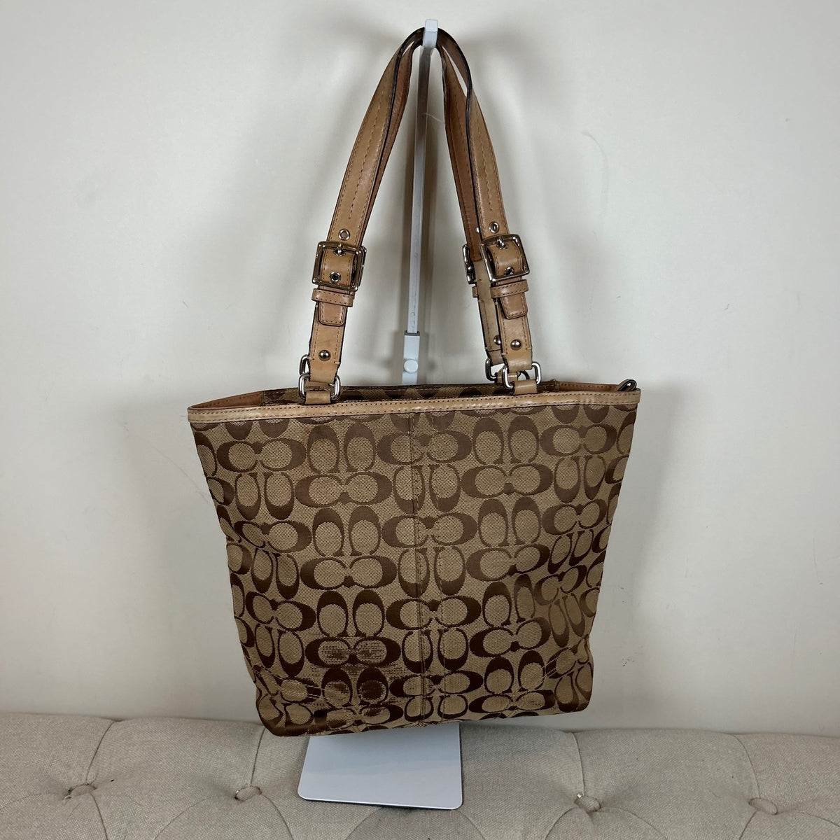 Coach Brown Monogram Tote Shoulder Bag with Leather Detail D1049-F15664