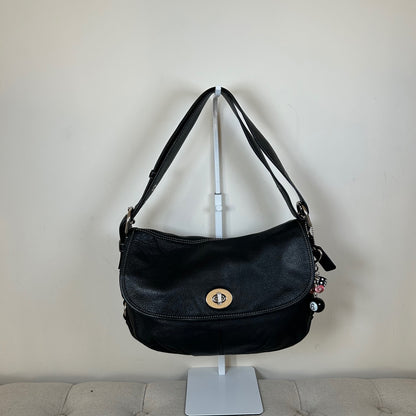 Coach Black Pebbled Leather Shoulder Bag Silver Turnlock C1069-F15065
