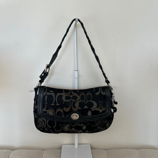 Coach Black Grey Signature Monogram Turnlock Shoulder Bag C0769-10993