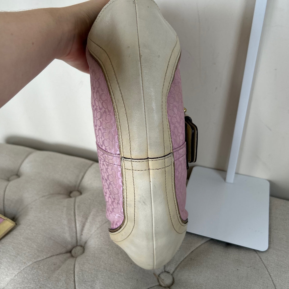 RARE Large Coach Baby Pink Monogram Soho Shoulder Bag with White Leather Trim with Purse H04J-1456
