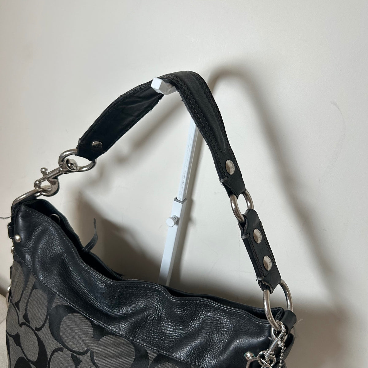 Coach Zoe Black Signature Monogram Large Shoulder Bag G0932-F12674