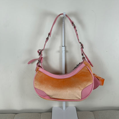 Y2K Juicy Couture Orange Velour Mini Shoulder Bag with Pink Detailing