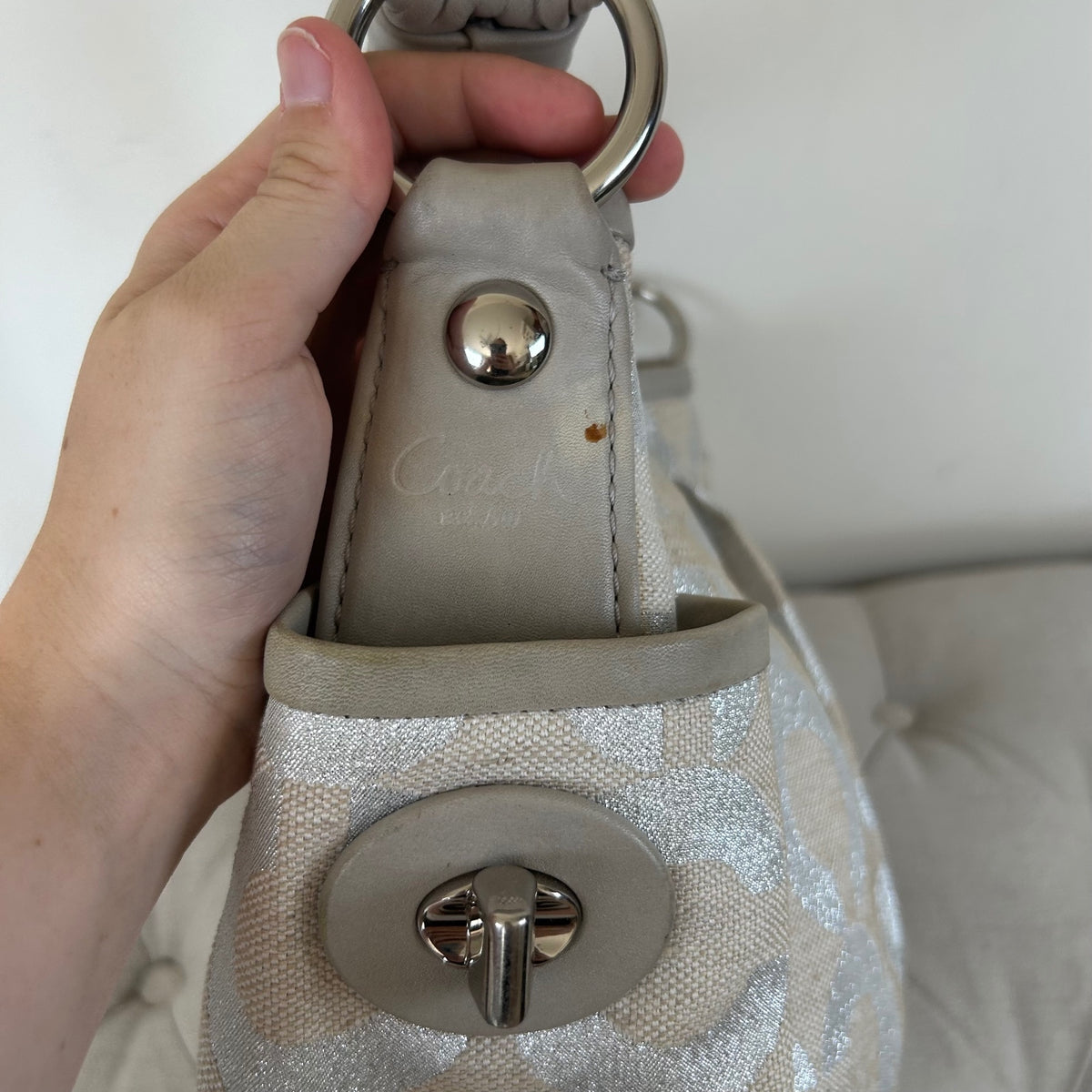 Coach Beige and Silver Pleated Parker Hobo Shoulder Bag L0882-13508
