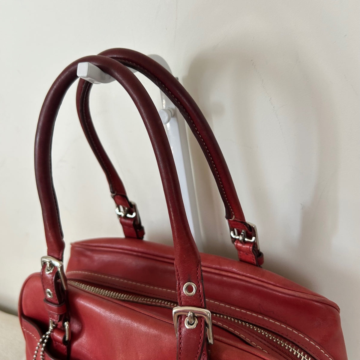 Coach Red Hampton Leather Satchel Shoulder Bag E050-8A69