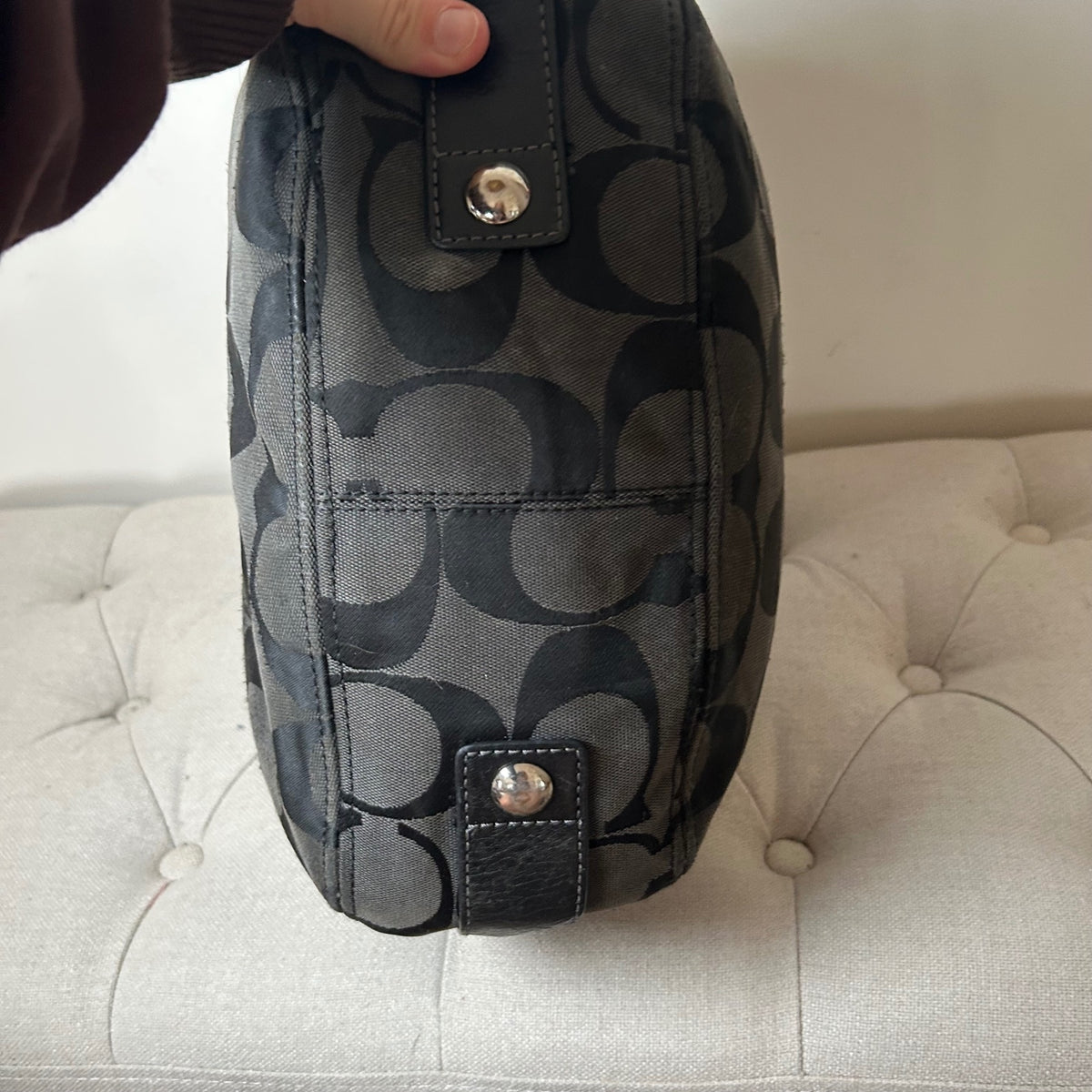 Coach Zoe Black Signature Monogram Large Shoulder Bag G0932-F12674