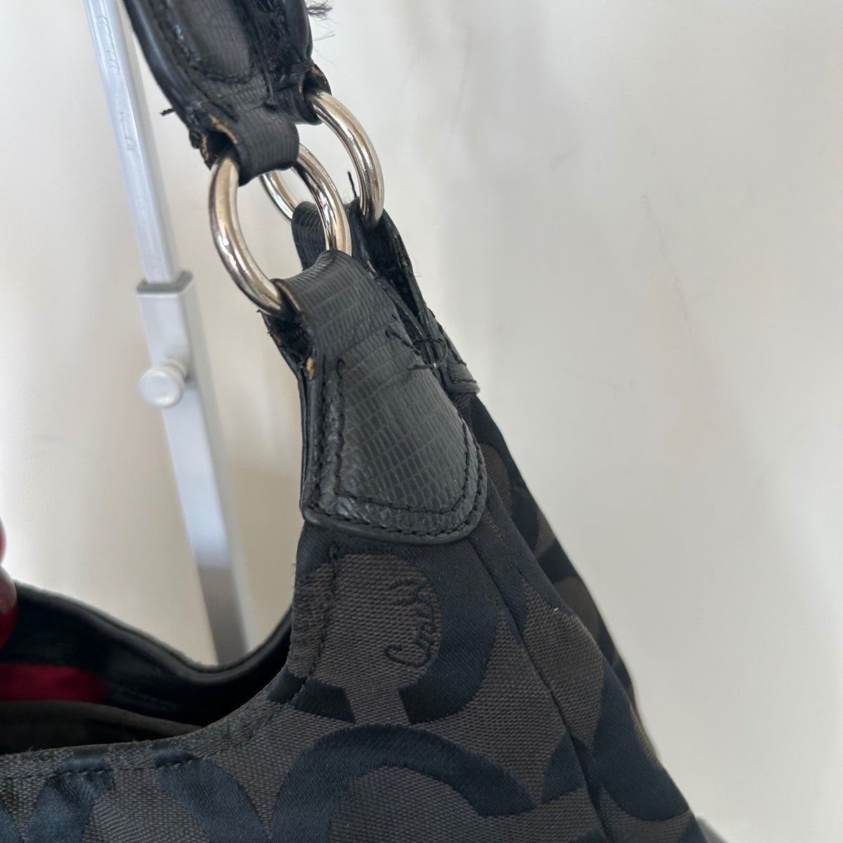 Coach Black Monogram 3 Compartment Shoulder Bag Red Interior H1381-21125M