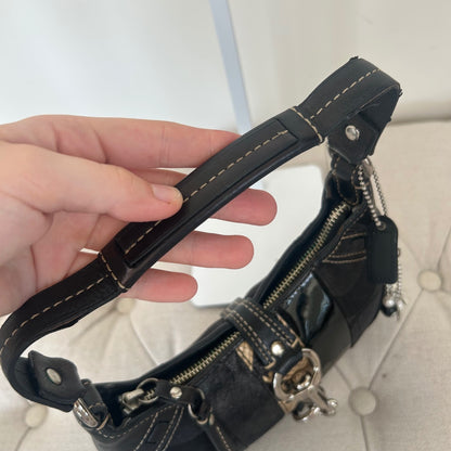 Coach Black Signature Monogram Snakeskin Stripe Buckle Shoulder Bag E06K-10287