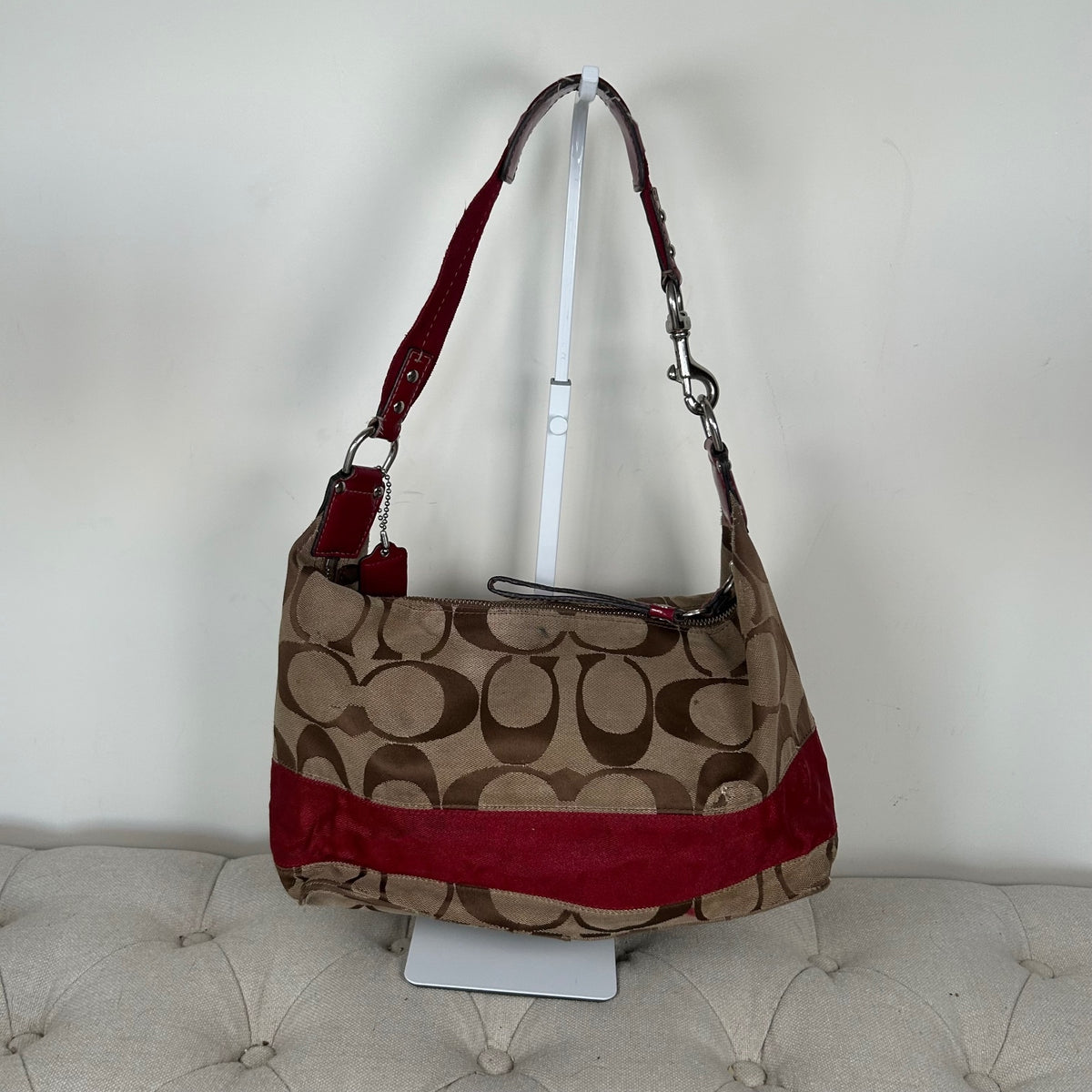 Coach Brown Signature Monogram Red Stripe Shoulder Bag H1176-F17434