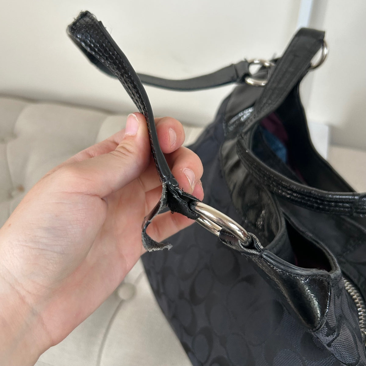 Coach Maggie Black Signature Monogram 3 Compartment Shoulder Bag M1294-23116E