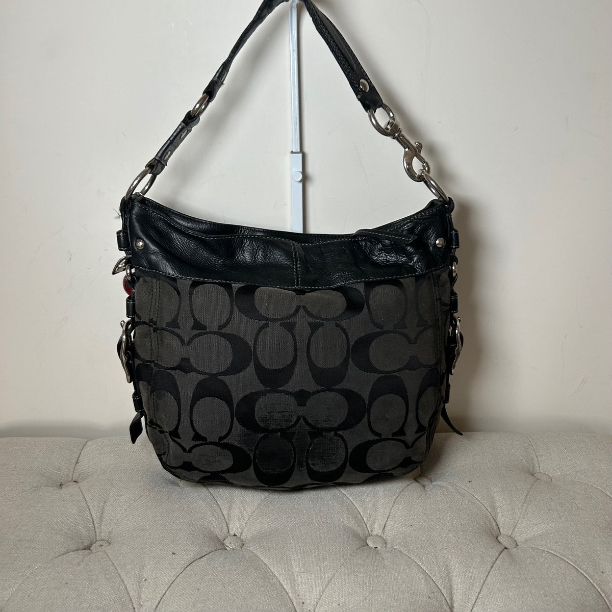 Coach Zoe Black Signature Monogram Large Shoulder Bag G0932-F12674