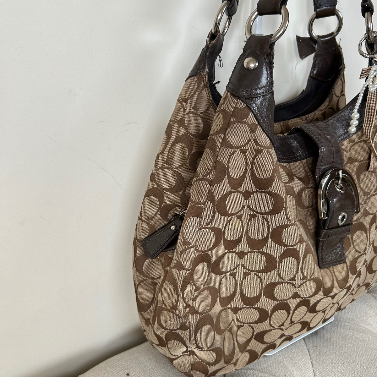 Coach Maggie Brown Signature Monogram Large Shoulder Bag E1193-F17403