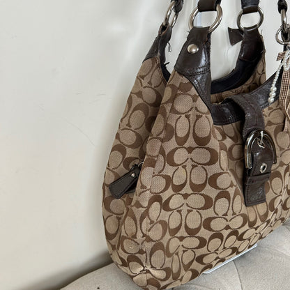Coach Maggie Brown Signature Monogram Large Shoulder Bag E1193-F17403