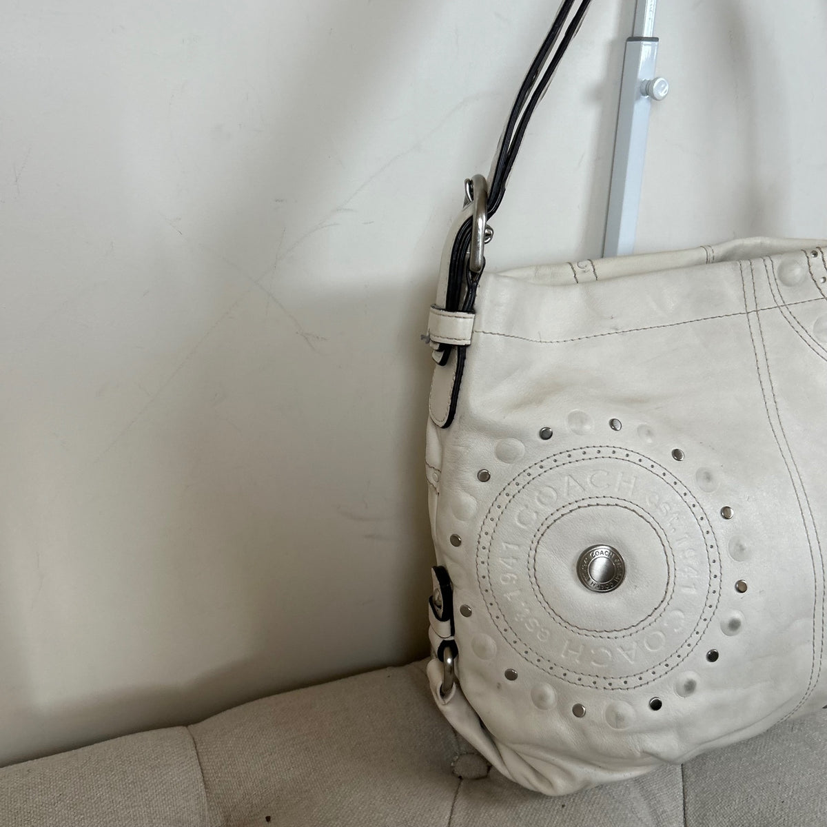 Coach Convertible White Studded Leather Crossbody Shoulder Bag M1069-F16178