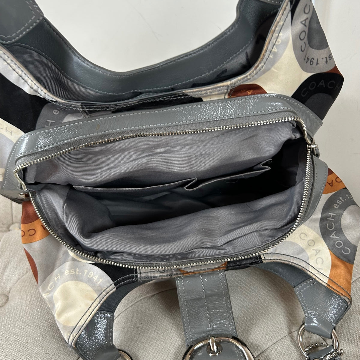 Coach Grey & Orange Buckle Front 3 Compartment Shoulder Bag D1082-F15198