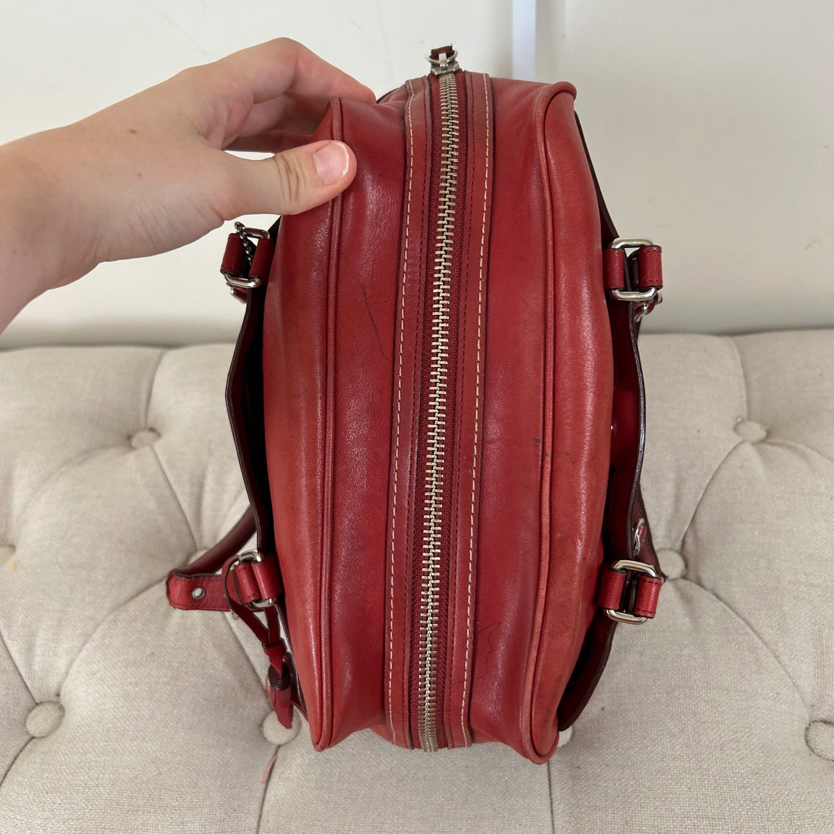 Coach Red Hampton Leather Satchel Shoulder Bag E050-8A69