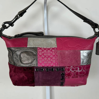 Rare Coach Pink Patchwork Mini Shoulder Bag Purse Pouch Silver Detail