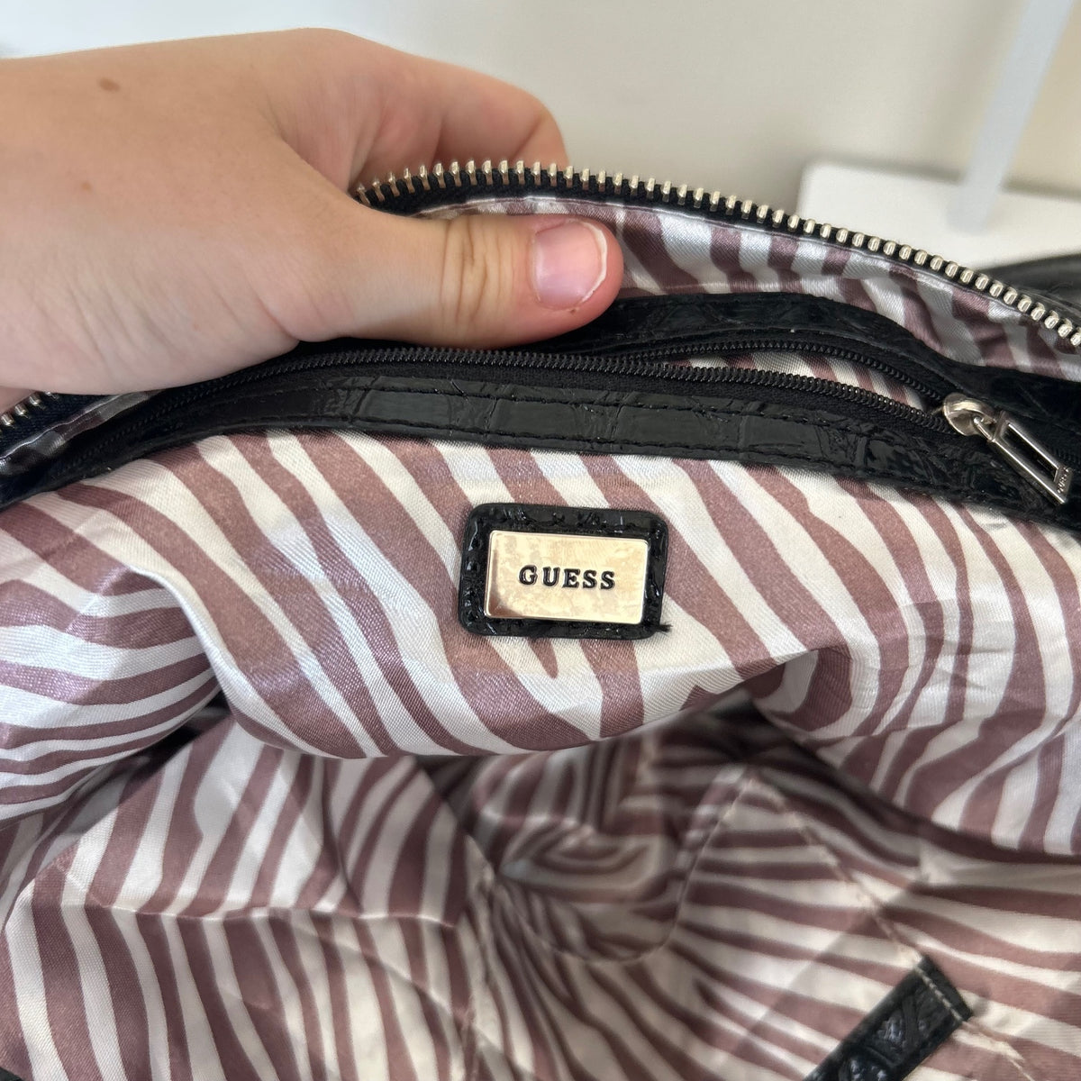 Guess Black Monogram Silver G Baguette Shoulder Bag BNWT