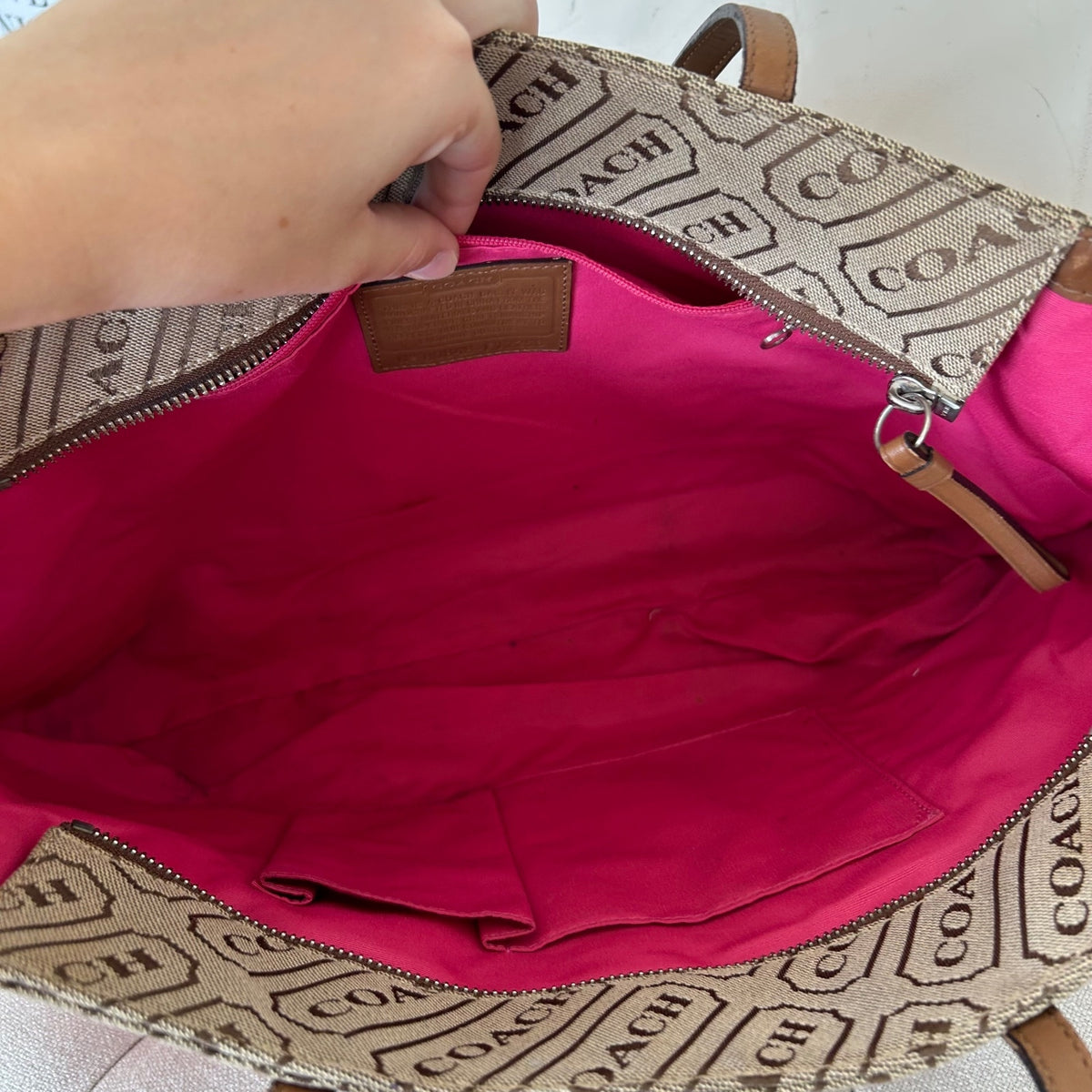 Coach Brown Pink Stripe Canvas Tote Shoulder Bag H0849-F12258