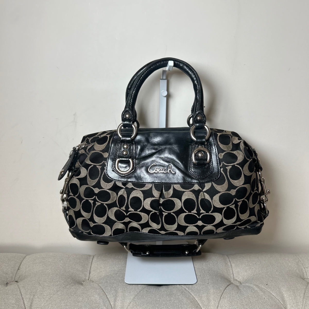 Coach Ashley Black Signature Monogram Convertible Shoulder Bag M1182-F15443