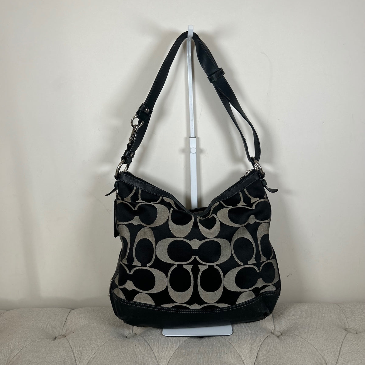 Coach Black Leather and Monogram Medium Slouchy Hobo Shoulder Bag E1281-F19740