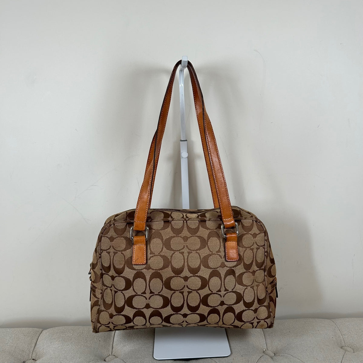 Coach Brown Monogram Front Buckle Satchel Shoulder Bag D04J-6846