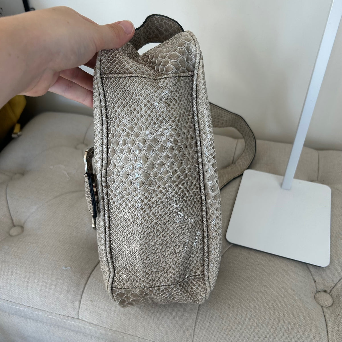 Guess Grey Snakeskin Shoulder Bag Chunky Hardware Y2K