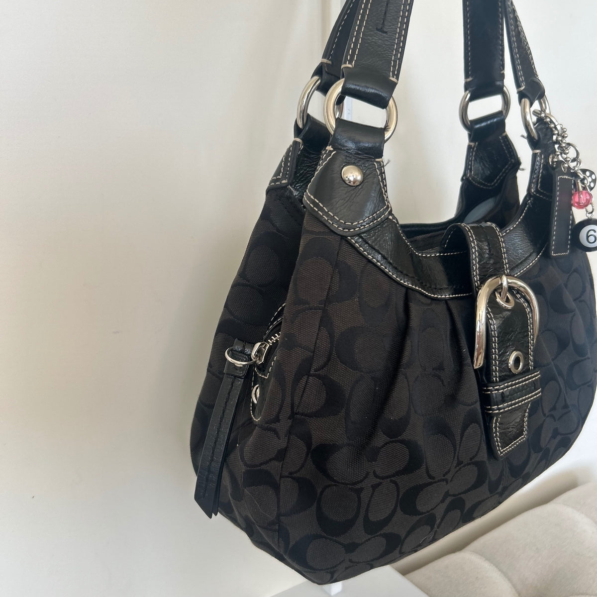 Coach Black Signature Monogram 3 Compartment Shoulder Bag K1020-F15514