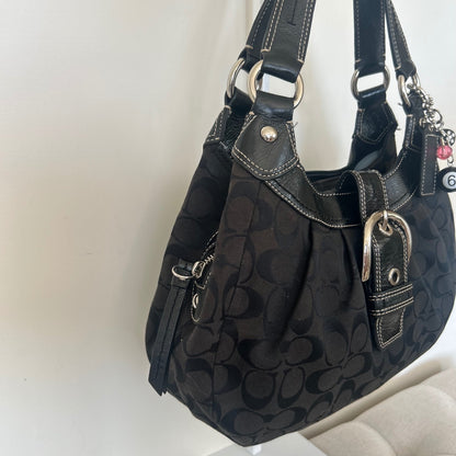 Coach Black Signature Monogram 3 Compartment Shoulder Bag K1020-F15514