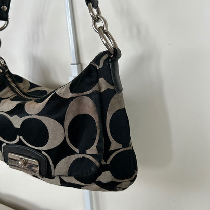 Coach Black Signature Monogram Mini Shoulder Bag Silver Clasp Front B1357-F22302