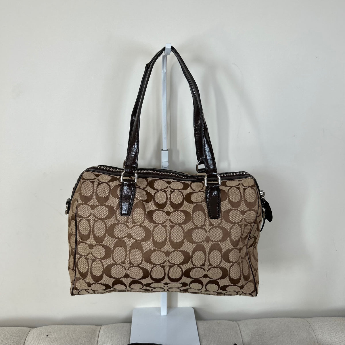Coach Signature Monogram Stripe Convertible Satchel Shoulder Bag Brown D1480-F28505
