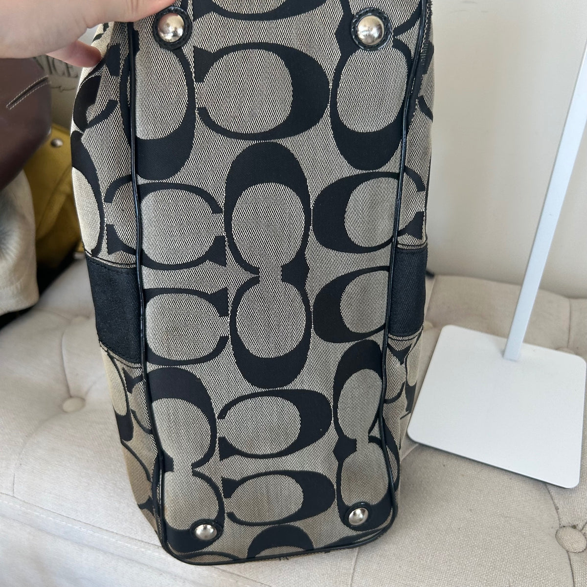 Coach Black Signature Monogram 3 Compartment Shoulder Bag Kisslock H0969-F13533