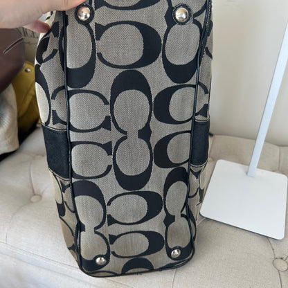 Coach Black Signature Monogram 3 Compartment Shoulder Bag Kisslock H0969-F13533