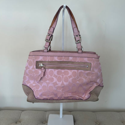 Coach Pink Signature Monogram & Suede Hampton Shoulder Bag H04M-6830