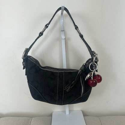 Coach Black Monogram Soho Hobo Shoulder Bag Metallic Snakeskin Strap F05Q-8K35