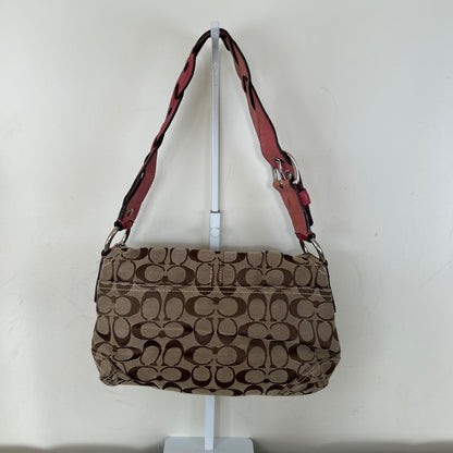 Coach Brown Monogram Soho Shoulder Bag with Pink Plaited Strap J0869-F11862