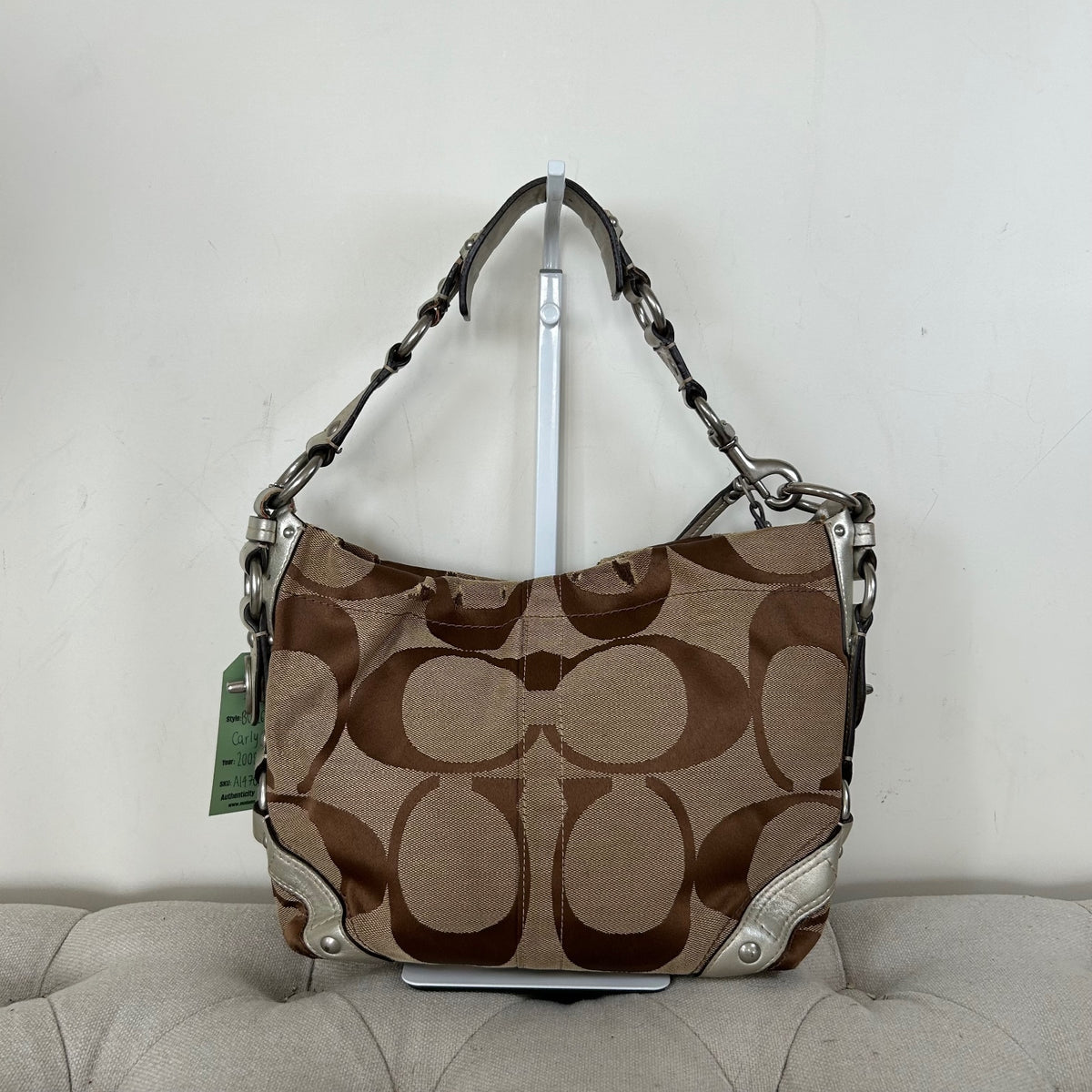 Coach Beige Carly Shoulder Bag with Silver Straps B0826-10619