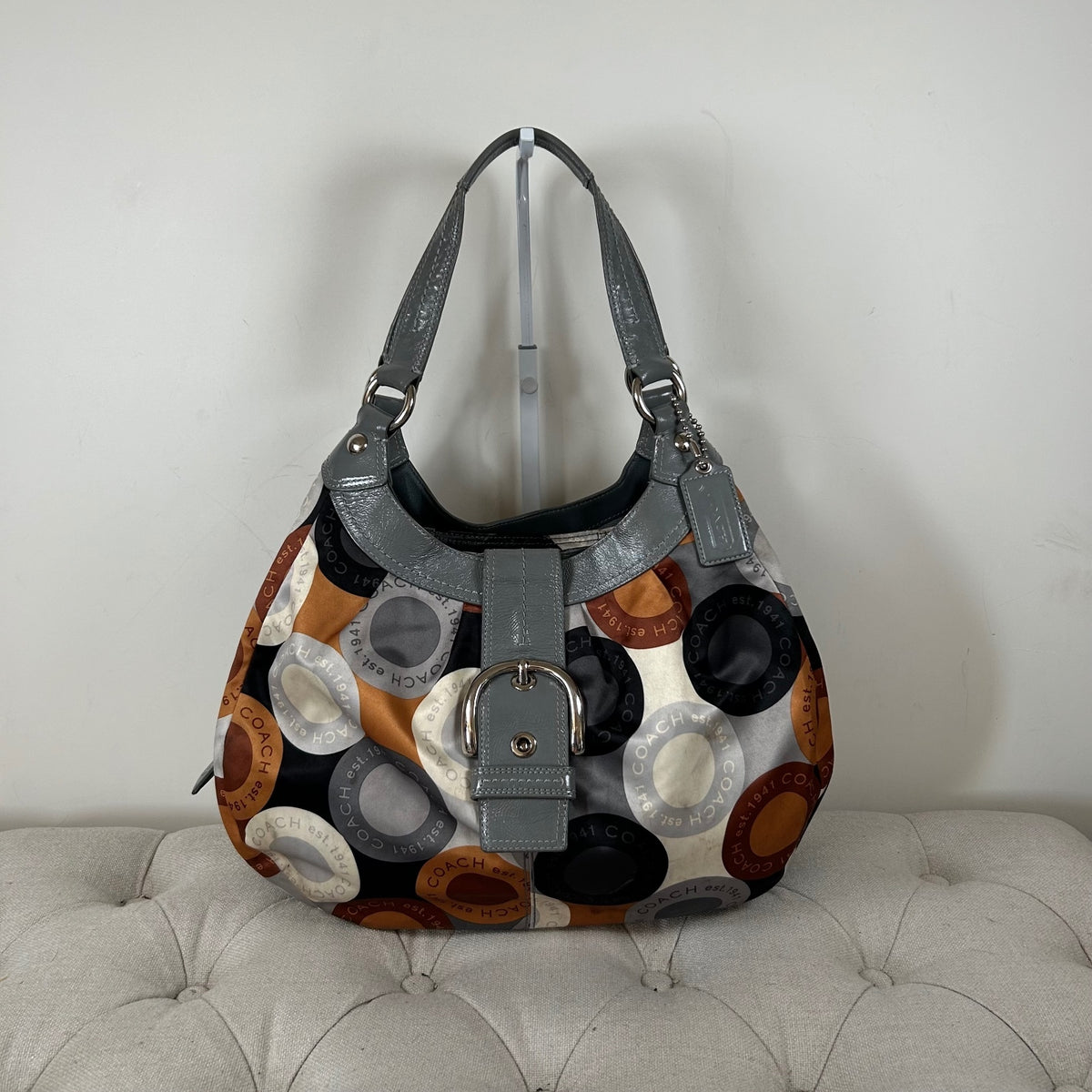 Coach Grey & Orange Buckle Front 3 Compartment Shoulder Bag D1082-F15198