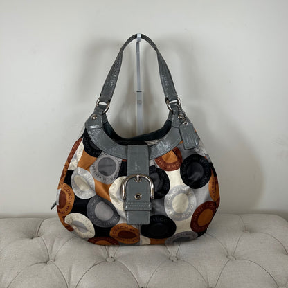 Coach Grey & Orange Buckle Front 3 Compartment Shoulder Bag D1082-F15198
