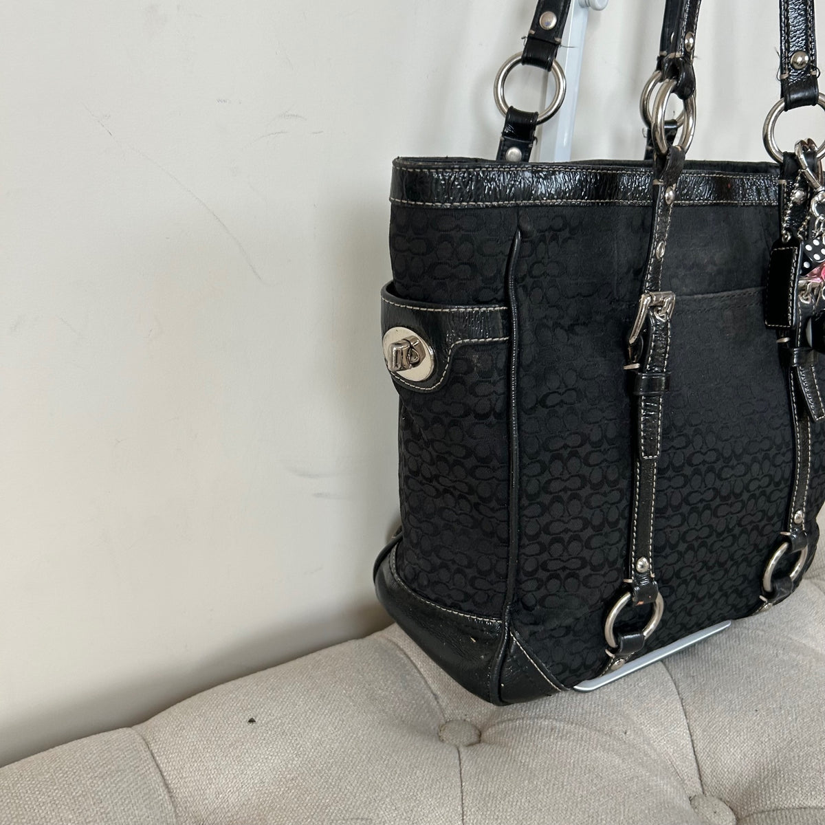 Coach Black Signature Monogram East West Shoulder Tote Bag F0849-F12344