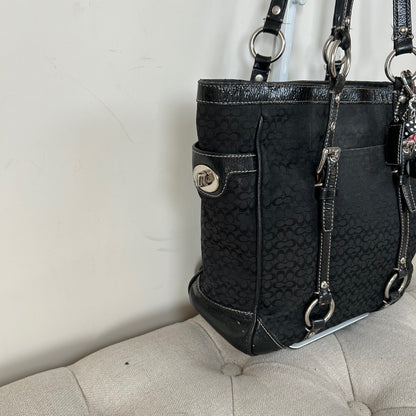 Coach Black Signature Monogram East West Shoulder Tote Bag F0849-F12344