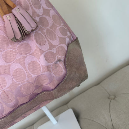 Coach Pink Signature Monogram & Suede Hampton Shoulder Bag H04M-6830